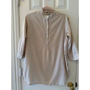 Burberry London Striped Tunic Top‎ Tan White Cotton 3/4 Sleeve Small S